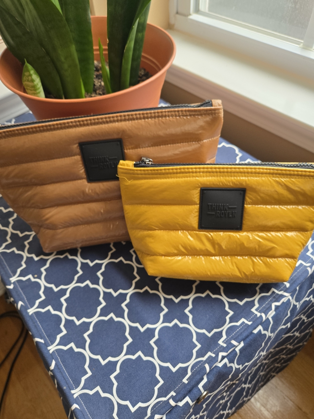 THINK ROYLN Quilted Zip Pouch Duo in Yellow & Camel